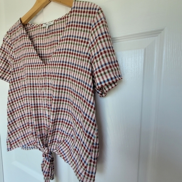 Madewell Plaid Shirt Small Women's Cotton Crop Top Front Tie Knot - Picture 6 of 15